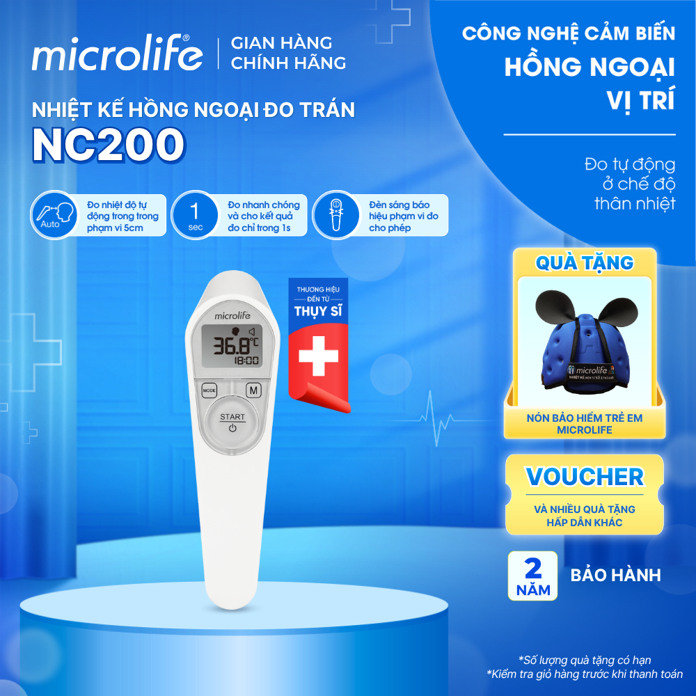 Nhiệt Kế Hồng Ngoại Đo Trán Microlife NC200 Chính Hãng - TỰ ĐỘNG ĐO - KHÔNG CHẠM - Tốc Độ Cao, Cho K