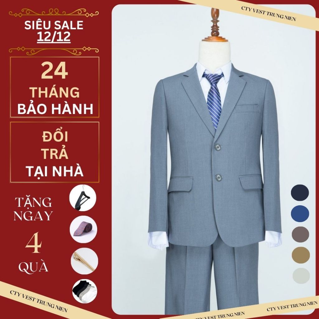 Bộ vest nam trung niên ,bộ vest nam trung niên vải tuytsi 2 cúc xuất khẩu.