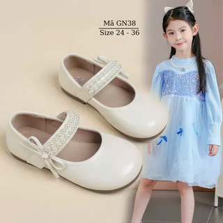  Giày búp bê bé gái 2 - 10 tuổi màu trắng quai ngọc đính nơ xinh xắn dễ thương đi học đi chơi phong cách Hàn Quốc GN38 