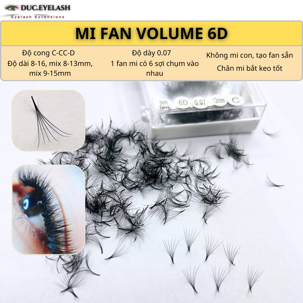 Mi fan sẵn 6D dày 0.07, cong C-CC-D, mi fan volume, Lông Mi Nhân Tạo, dụng cu nối mi / Đức Eyelash