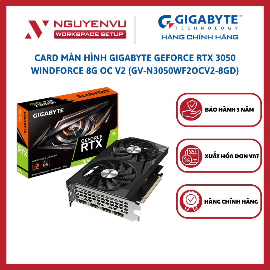 Card màn hình Gigabyte GeForce RTX 3050 WINDFORCE 8G/6G OC V2 (GV-N3050WF2OCV2-8GD/6GD) - Hàng Chính