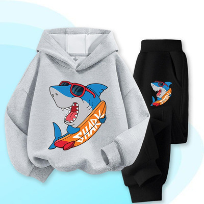 Bộ bé trai BOBDOG, áo hoodie quần dài chất liệu da cá ấm áp in hình cá mập dễ thương cho bé HX-BDO74