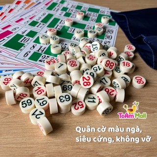 Bộ cờ lô tô trắng ngà siêu cứng, cờ Melamine đặc 90 số 2 mặt kèm 16 giấy dày số to [tặng nút đặt]