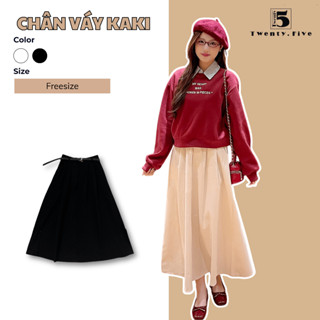  Chân Váy Dài Kaki Dáng Rộng Twentyfive Dáng Suông Basic Dễ Mặc Tặng Kèm Thắt Lưng 7022 