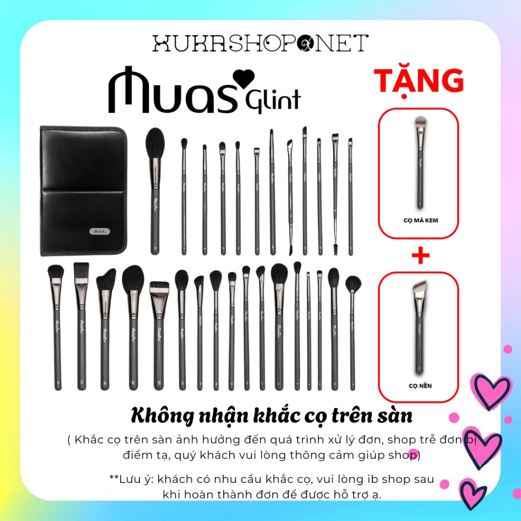 [Mua.s Glint] Bộ Cọ Trang Điểm MUA.s Glint 29 Cây Kèm Túi Da – Cọ Trang Điểm Chuyên Nghiệp Lông Mềm 