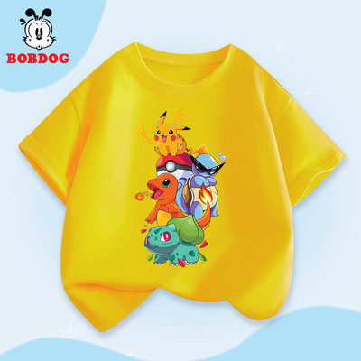 Áo thun bé trai BOBDOG chất cotton mềm mịn in hình Pokemon dễ thương áo cộc tay cổ tròn cute cho bé