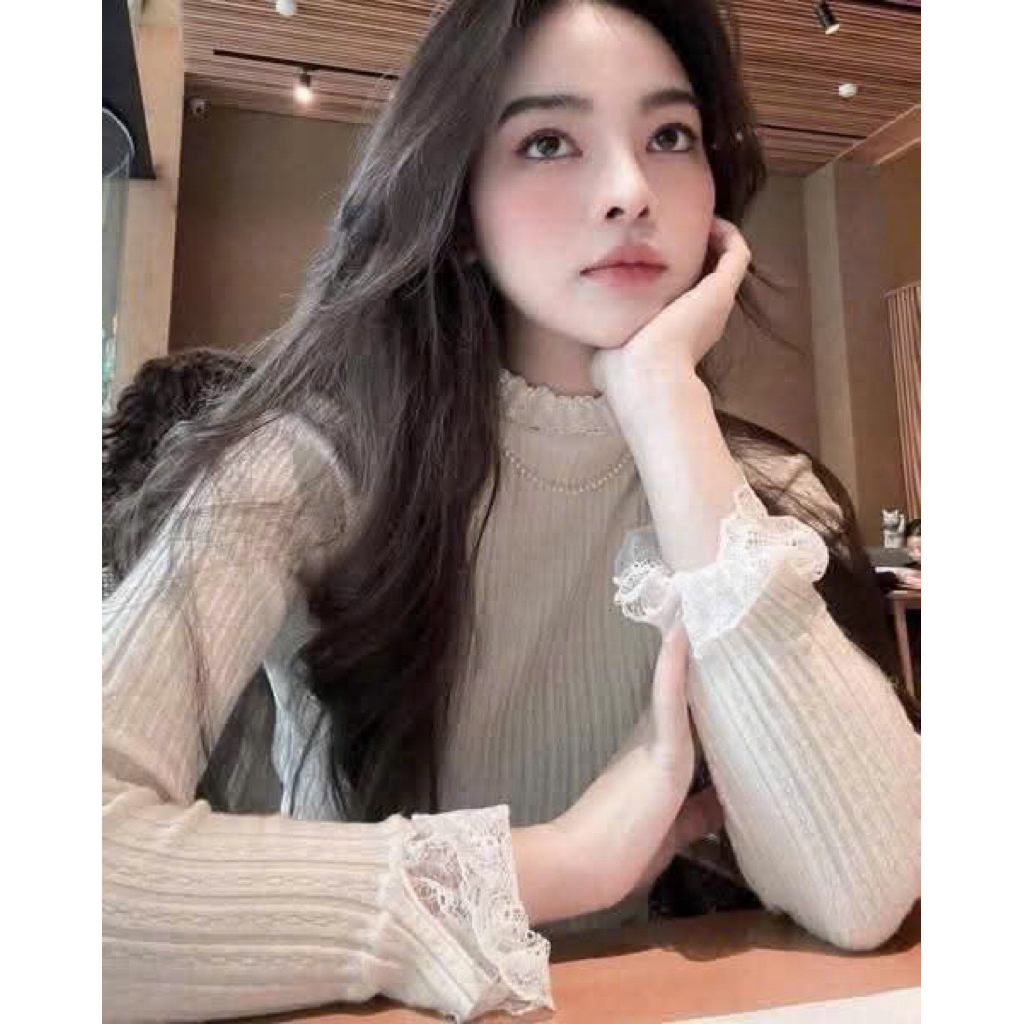Áo Len Mỏng Giữ Nhiệt Phối Cổ Tay Ren Tiểu Thư siêu xinh style Ulzzang-Dành Cho Nữ | BigBuy360 - bigbuy360.vn