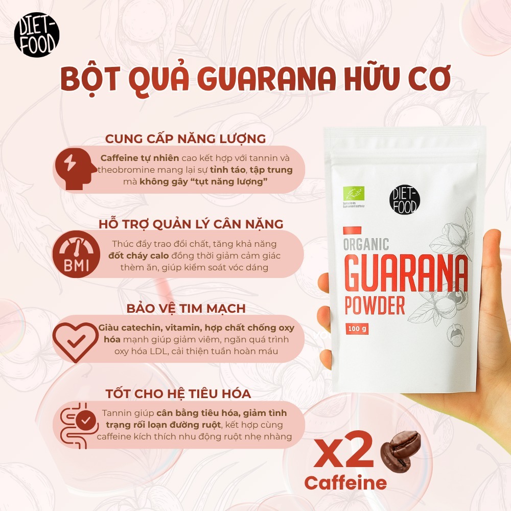 [12.2027] Bột quả Guarana hữu cơ Organic Guarana Powder Diet Food 100g