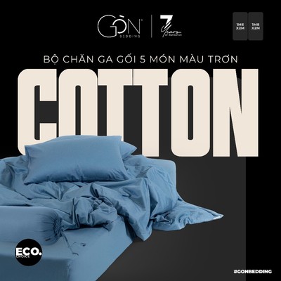 [Nhiều Màu] Bộ Chăn Ga 5 Món Gòn Bedding Cotton 100% Màu Trơn 1m6x2m | 1m8x2m (Dành cho nệm 10-20cm)
