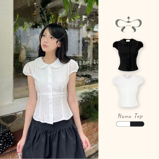  AREUM Áo sơ mi tay bồng cổ sen HANA Top dáng ôm 