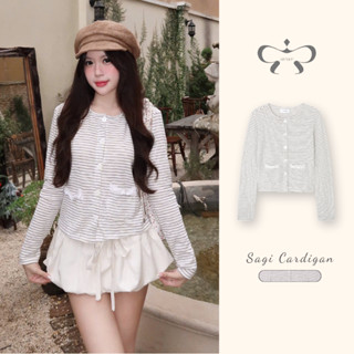  AREUM Áo Cardigan Sagi Tay Dài Kẻ Sọc Thun Len 