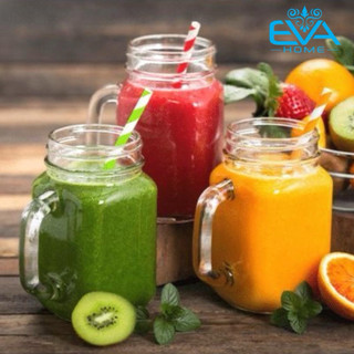  Bộ 10 Ly Quai Thủy Tinh Trơn 450ml – Ly Mason Jar Tay Cầm Dùng Uống Sinh Tố Nước Ép Cà Phê 