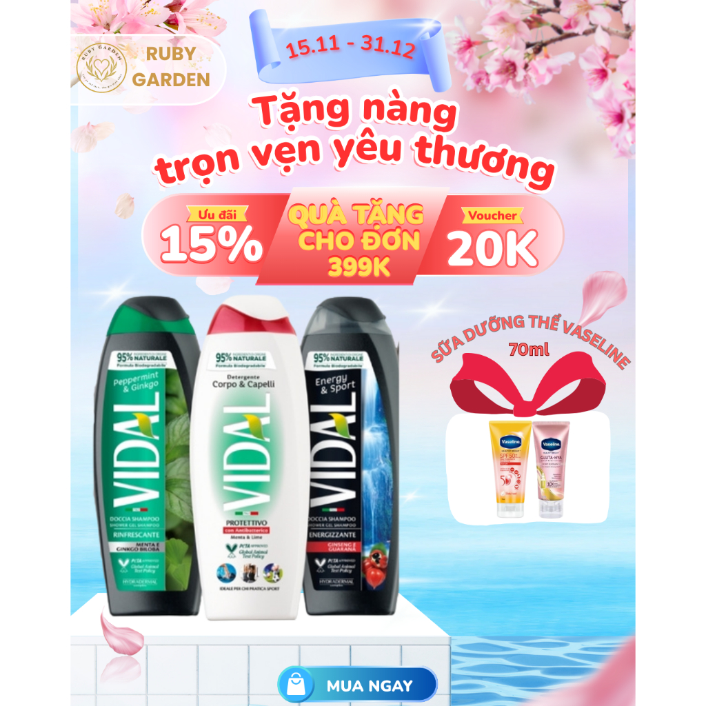 [NK Ý] Sữa tắm gội 2in1 VIDAL Energy & Sport | Argan Oil | Menta & Lime | Emotions 250ml  - Ruby Gar