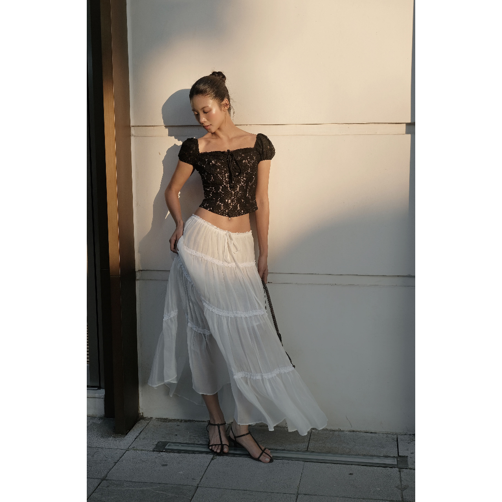 Chân Váy Maxi Bốn Tầng Rút Dây Eo La Boutique Freesize V027 | BigBuy360 - bigbuy360.vn