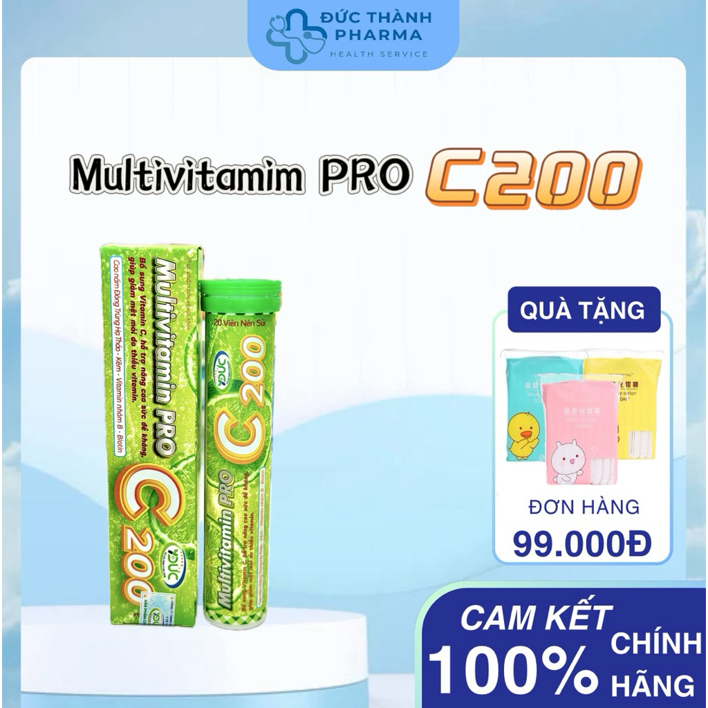 Sủi Chanh MULTIVITAMIM PRO C200 - Hỗ trợ năng cao sức đề kháng - ( Ống 20v )
