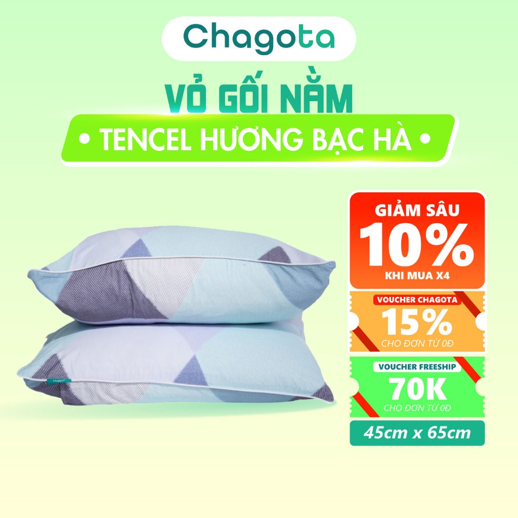 Vỏ Gối Nằm Tencel Chagota Bedding, Hương Bạc Hà, Công Nghệ Thấm Hút Tốt, Vải Mềm Mát, Size 45x65cm