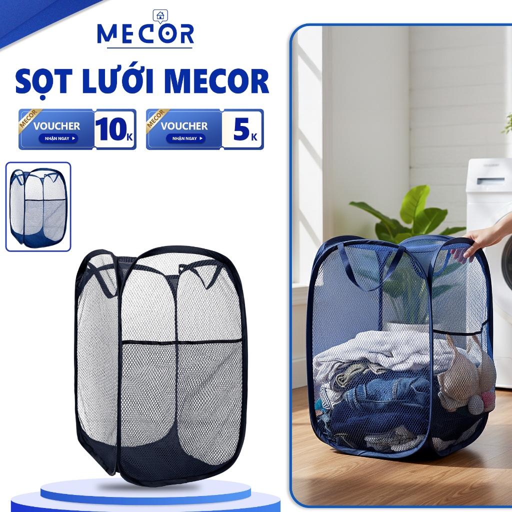  Sọt lưới đựng quần áo giặt thoáng khí cỡ lớn 72L gấp gọn thông minh - Túi giỏ đựng đồ giặt cứng cáp 
