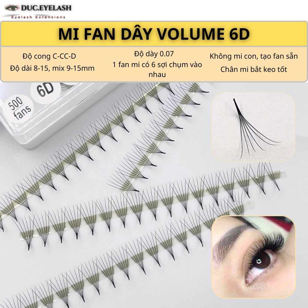 Mi fan sẵn 6D cắt Dây, mi fan dây volume, dày 0.07, Lông Mi Nhân Tạo, dụng cụ nối mi / Đức Eyelash