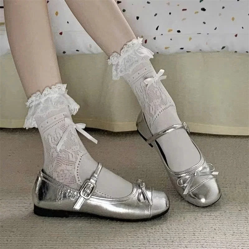 [Peinn] Giày Búp Bê Nữ lolita Khóa Cài Tách Mũi Độc Đáo Đính Kèm Nơ Xinh Xắn 212