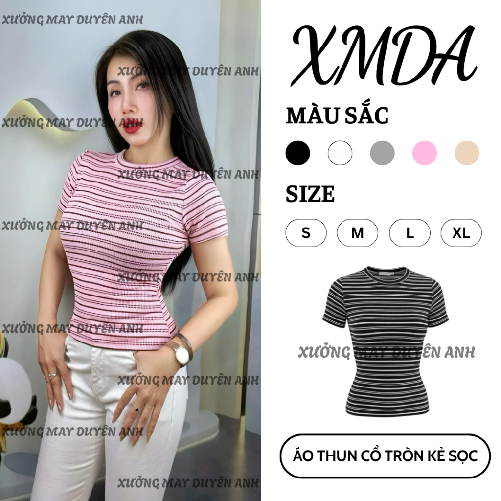[TẶNG CỘT TÓC] D817 ÁO THUN NỮ CỔ TRÒN KẺ SỌC LEN BASIC
