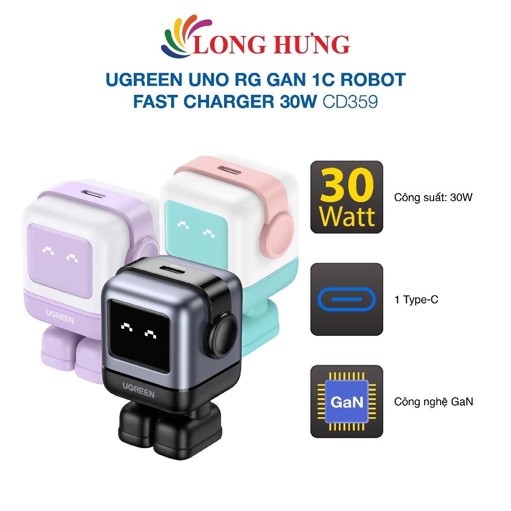 Cốc sạc Ugreen Uno RG GaN 1C Robot Fast Charger 30W CD359 - Hàng chính hãng