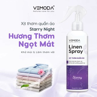 Xịt thơm quần áo Starry Night 260ml xịt quần áo VEMODA cao cấp giúp khử mùi ẩm mốc, làm thơm vải nhanh chóng