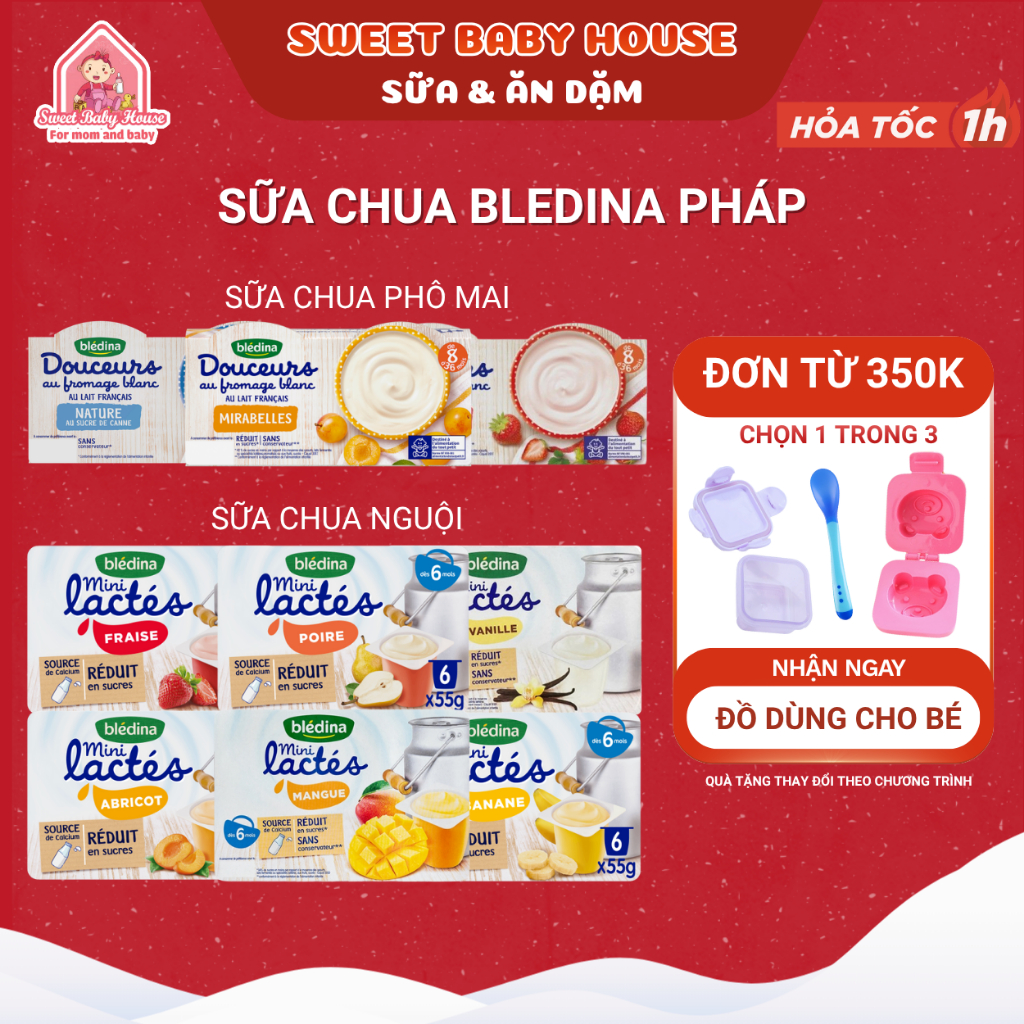 Sữa chua Bledina Pháp lốc 6 hủ 55g - Sữa chua nguội cho bé ăn dặm 6 tháng. Date 6/2026 - Sweet Baby House