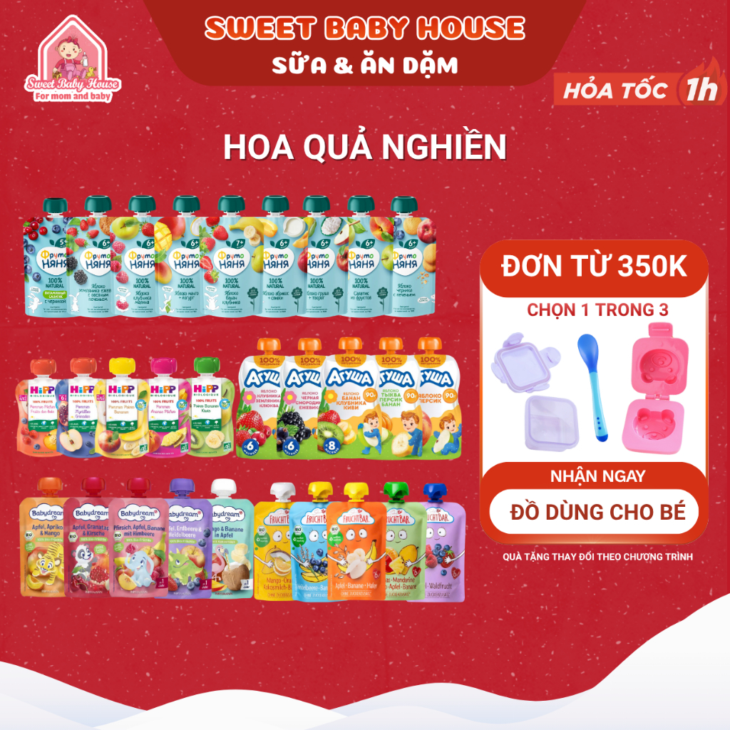 Hoa quả nghiền Fruto Nga 90g, trái cây nghiền cho bé ăn dặm 6 tháng - Sweet Baby House