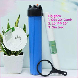 Cốc Lọc Thô 20 Inch Lắp Cho Vị Trí Đầu Nước Của Máy Lọc Nước Ro đã kèm cút 21/10 và bát treo sắt