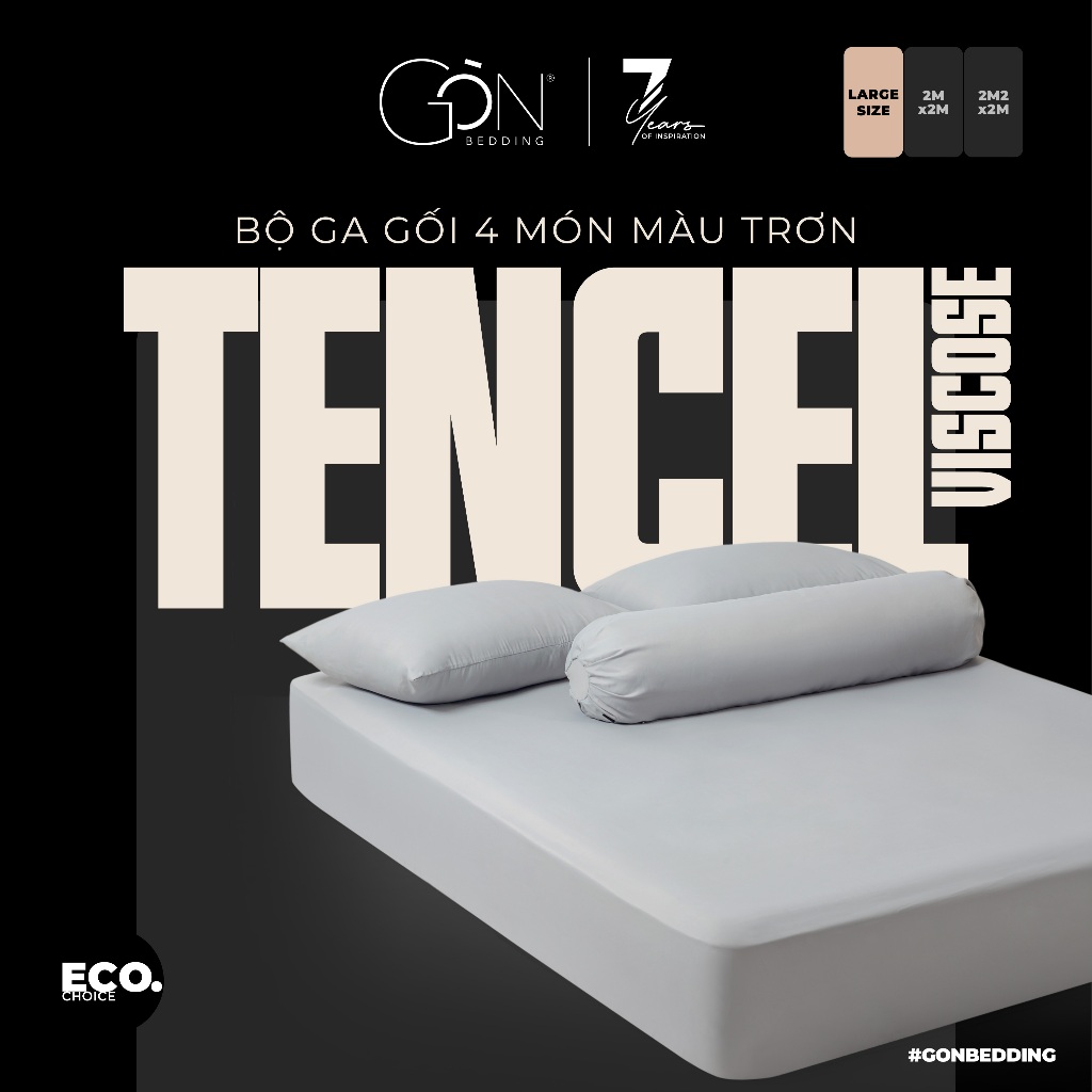 [Large Size] Bộ Ga Gối 4 Món Gòn Bedding Lụa Tencel Viscose Cao Cấp Màu Trơn 2mx2m | 2m2x2m