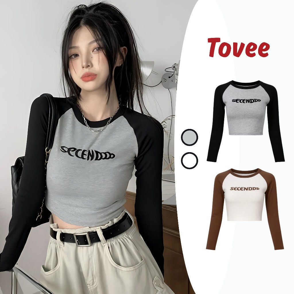 [XẢ HÀNG] Áo Croptop Tay Dài Cổ Tròn SECEN DOOO Chất Thun Borip BM70, Áo Thun Raglan Ôm Body Kiểu Se