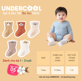 Set 5 Đôi Tất Trẻ Em UNDERCOOL, Sơ sinh cotton mềm mịn, cao cổ, co giãn tốt cho bé, họa tiết gấu koala 0-3 tuổi SS03