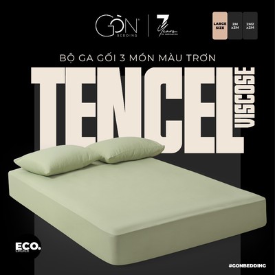 [Large Size] Bộ Ga Gối 3 Món Gòn Bedding Lụa Tencel Viscose Cao Cấp Màu Trơn 2mx2m | 2m2x2m