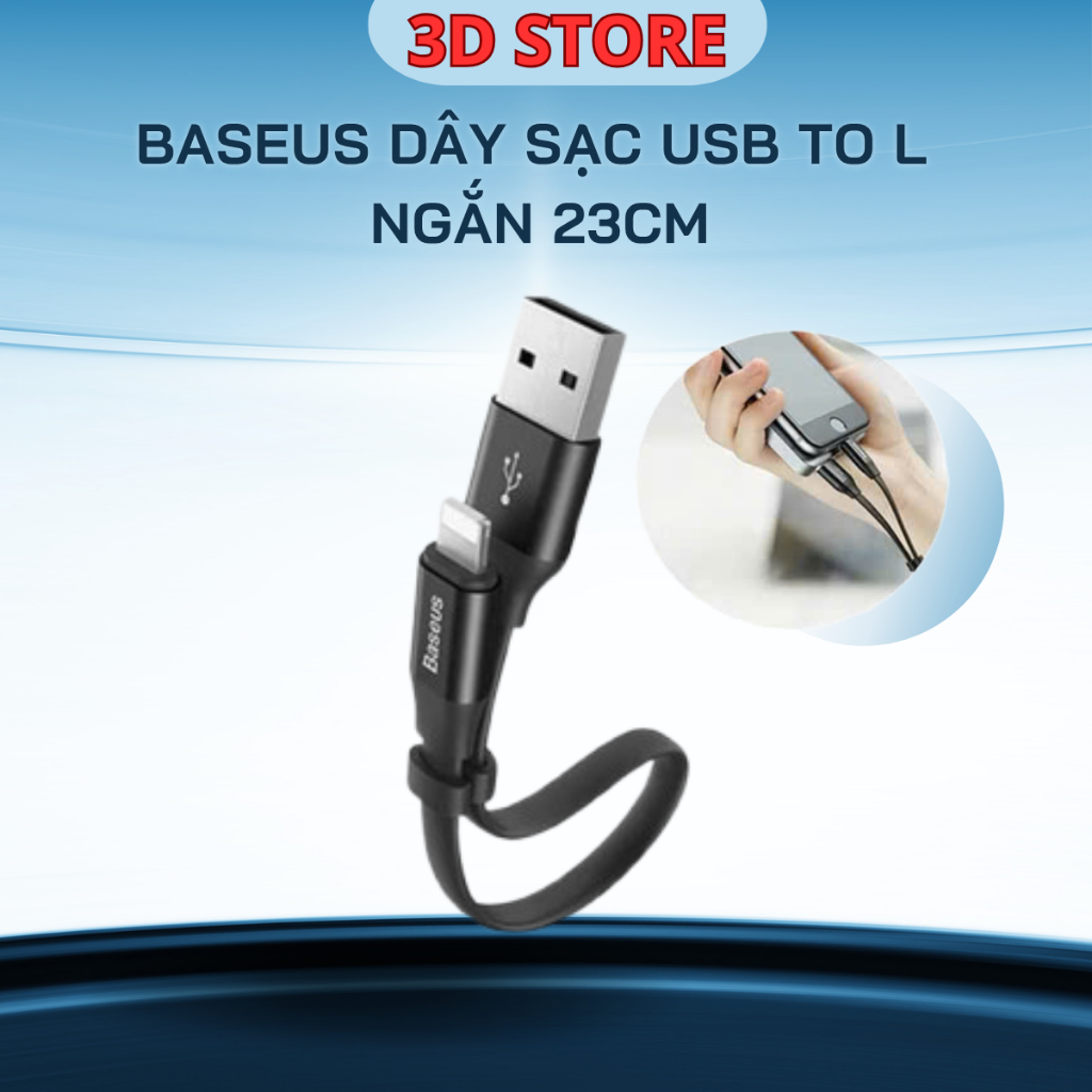 Cáp ngắn BASEUS dùng Pin dự phòng 23Cm cho IP USB to Lighting Chống rối Siêu bền sạc nhanh 12W - Nim