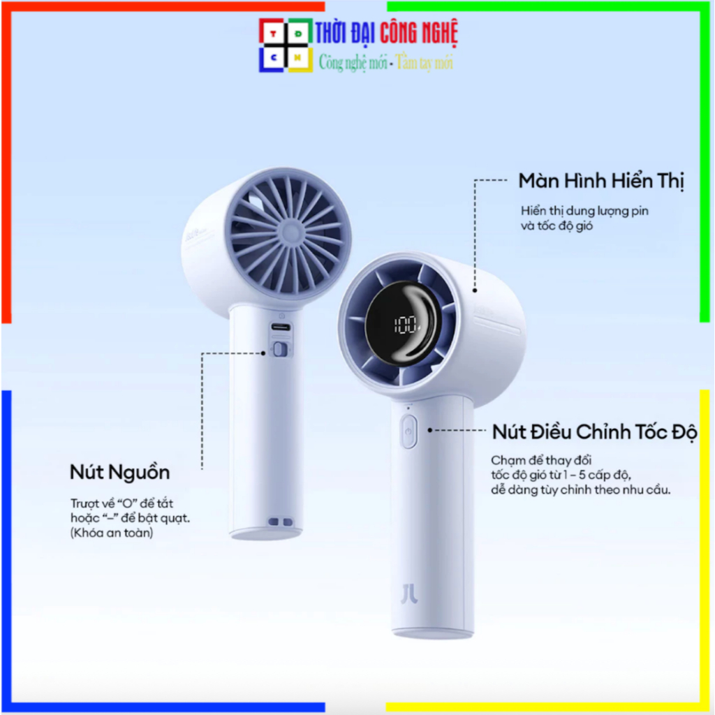Quạt Cầm Tay JISULIFE Life 10 / 10S Pin Khủng 4000mAh/5000mAh, 5 Cấp Độ Gió Mạnh Mẽ, Sử Dụng Đến 22H