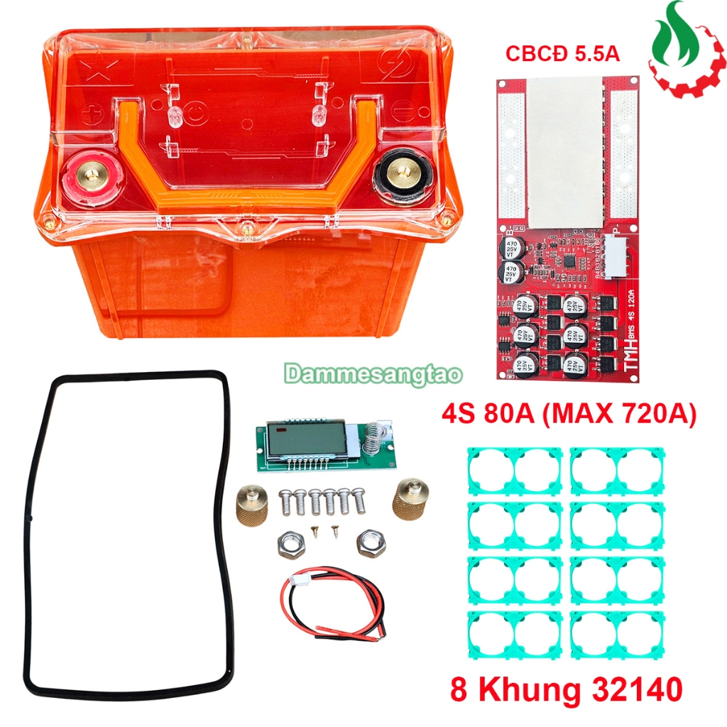 Hộp đựng pin 12V 4S2P 32140 30AH trong suốt chống nước