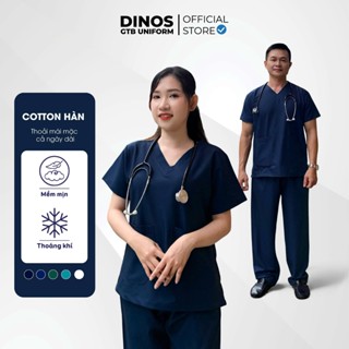  Đồng Phục Scrubs Nam Nữ Dinos Vải Cotton Nhiều Màu Cho Nhân Viên Y Tế Spa Thẩm Mỹ Viện 