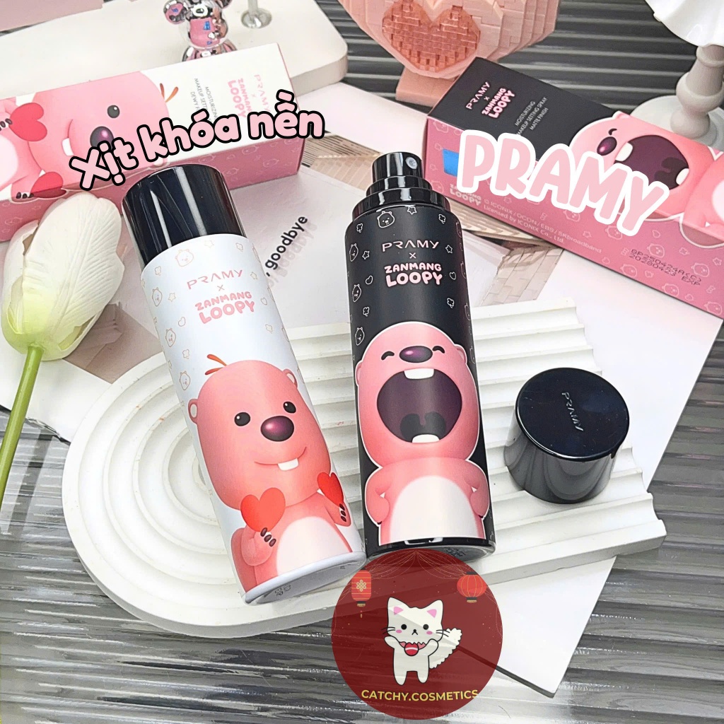 [PRAMY] Xịt Khóa Makeup PRAMY Vỏ Loopy Đen Trắng Đáng Yêu, Moisturizing Setting Spray, 100ml