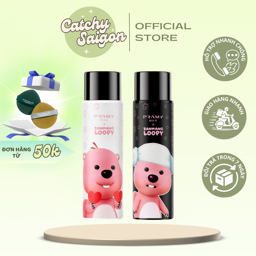 [PRAMY] Xịt Khóa Makeup PRAMY Vỏ Loopy Đen Trắng Đáng Yêu, Moisturizing Setting Spray, 100ml