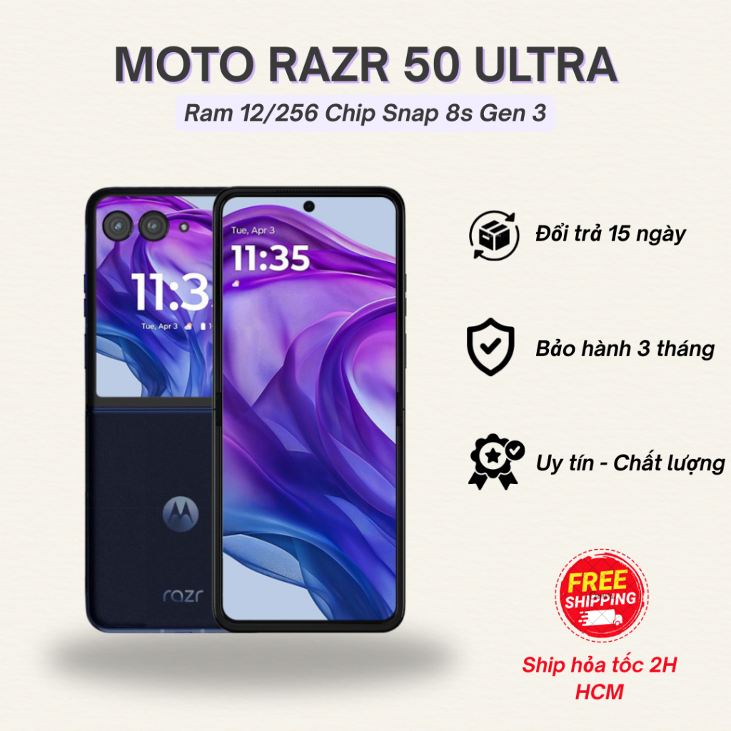 Điện thoại Motorola Razr 50 Ultra Ram 12G 256G Snap 8s Gen 3 cực mượt
