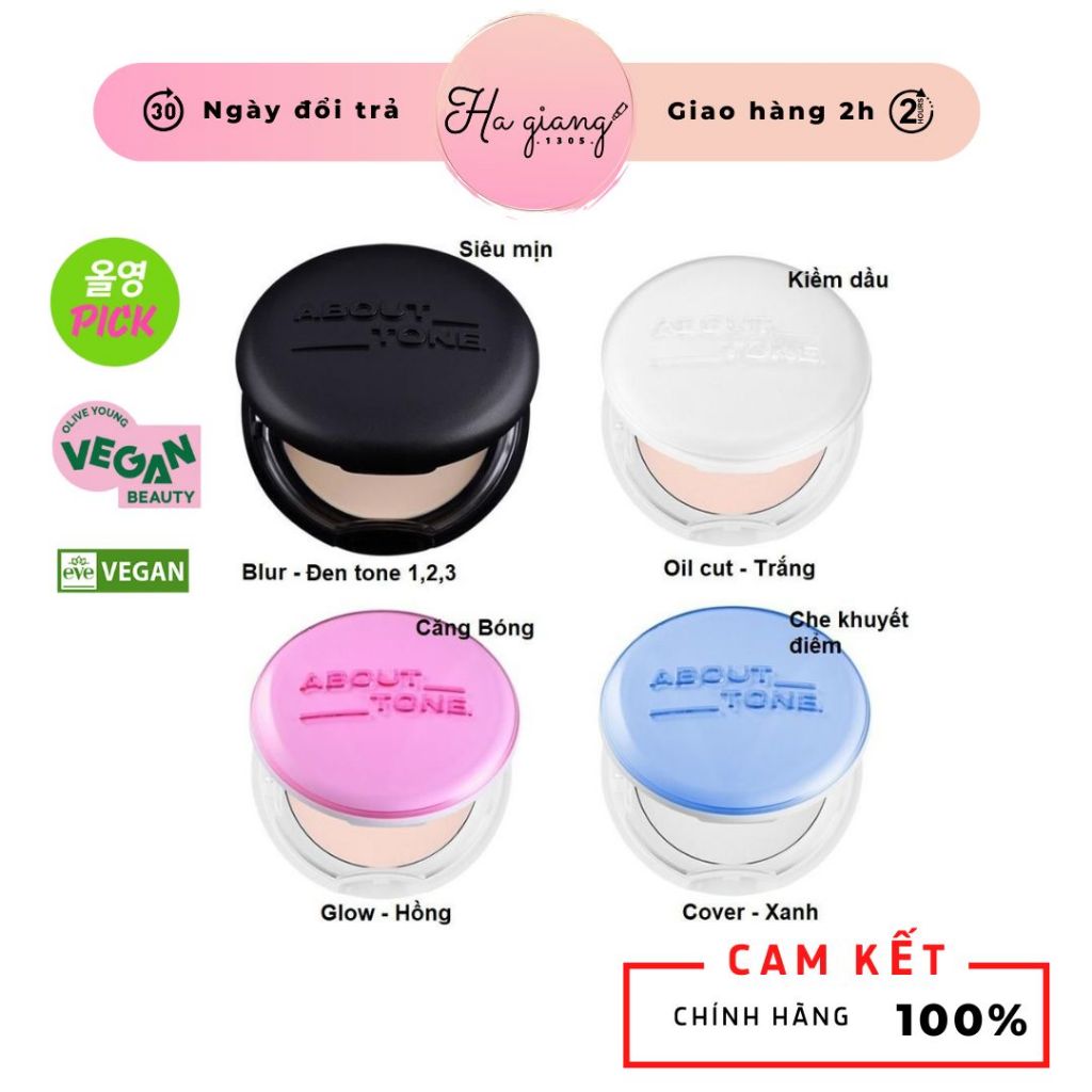 Phấn phủ nén About Tone / EGLIPS BLur Powder Pact 9g nâng tone, kiểm soát dầu nhờn, Phấn Phủ Kiềm Dầ