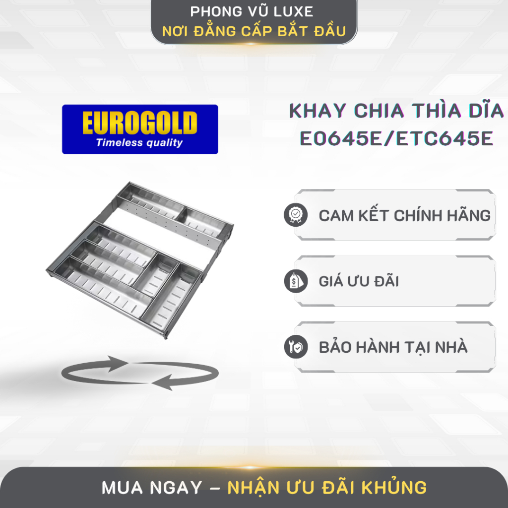 Khay chia ngăn kéo Eurogold E0645E/ETC645E khay chia thìa dĩa đũa phụ kiện tủ bếp tiện ích