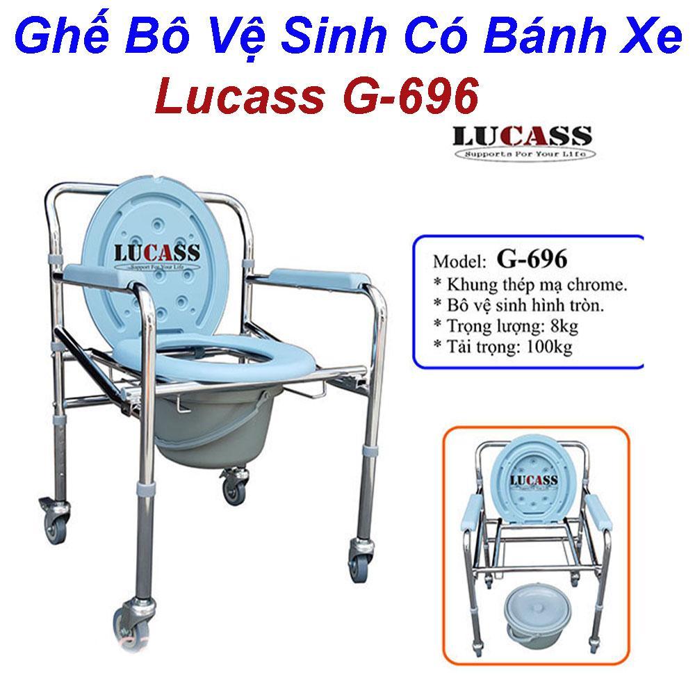 Ghế bô gấp gọn LUCASS G696 có bánh xe gấp gọn nâng lên hạ xuống chất liệu inox có chỗ để chân