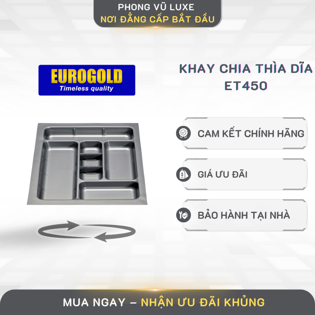 Khay chia ngăn kéo Eurogold ET450 khay chia thìa đũa dĩa tủ bếp hiện đại