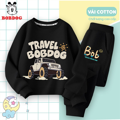 Bộ dài tay bé trai BOBDOG, quần áo bé trai chất da cá thoáng khí in hình ô tô cute MX-BDO03- BDQ01