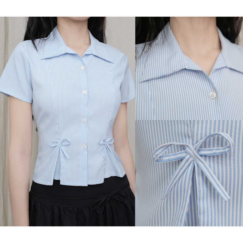 DALLA Sơ mi xếp ly đính nơ tay ngắn (SM17) Tiny Shirt HOT! | BigBuy360 - bigbuy360.vn