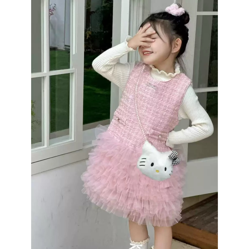 set váy dạ hồng kèm áo cho bé