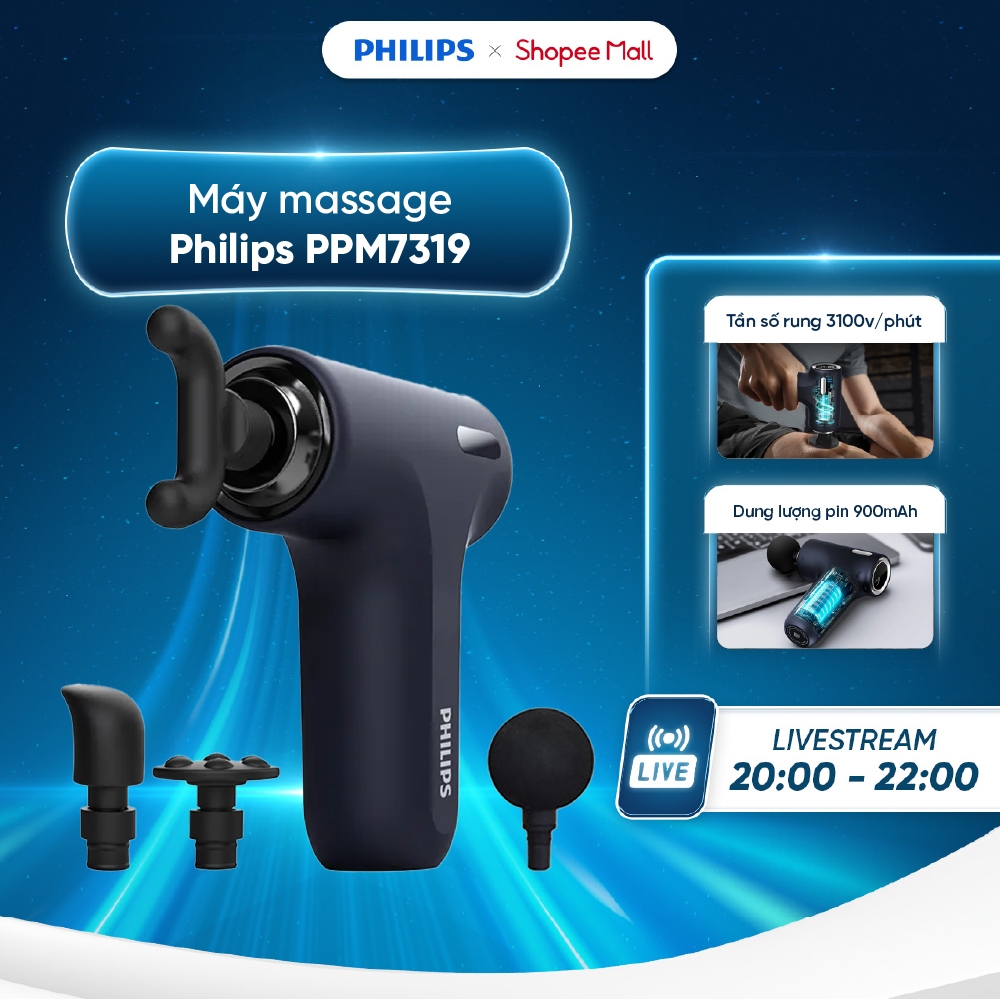 Máy massage cầm tay Philips PPM7319 / PPM7323 / PPM7325 - 6 cấp độ - 4 đầu massage - Nhỏ gọn, đa năng