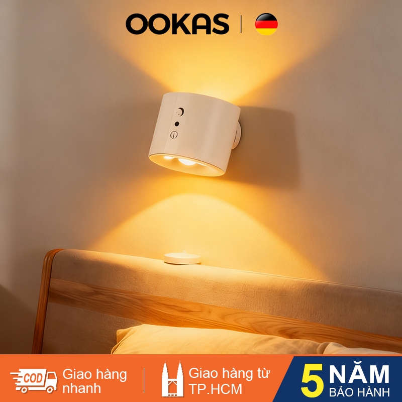OOKAS Đèn Ngủ Không Dây Từ Tính, bóng đèn đầu giường, Đèn Ngủ Trang Trí, 360° Xoay