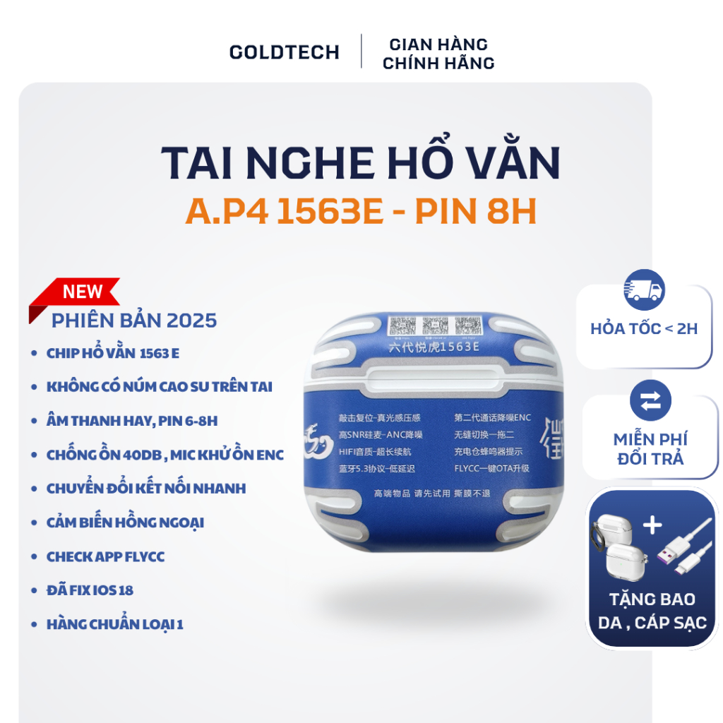 [ AP4 Hổ Vằn 1563E ] Tai Nghe Bluetooth Hổ Vằn AP4 chip 1563E ENC, Chống Ồn ANC 40DB - Xuyên Âm HDR,